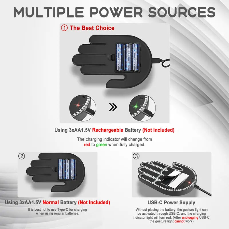 Rechargeable LED Funny Gesture Hand Light – Car & Truck Ambient Display with Remote